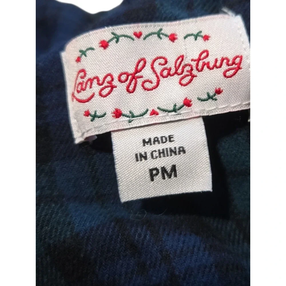 Lanz of Salzburg Green Blue Plaid Flannel Nightgown Maxi Lace Trim PM - Picture 6 of 13